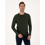 Pierre Cardin Erkek Koyu Haki Slim Fit Bisiklet Yaka Basic Triko Kazak 50314192-VR111 - XL
