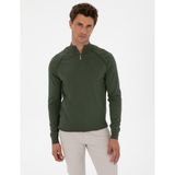 Pierre Cardin Erkek Koyu Haki Slim Fit Dik Yaka Fermuarlı Triko Kazak 50315752-VR111 - XL