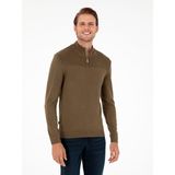 Pierre Cardin Erkek Koyu Haki Slim Fit Fermuarlı Dik Yaka Triko Kazak 50300532-VR111