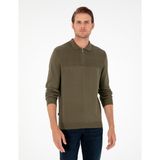 Pierre Cardin Erkek Koyu Haki Slim Fit Fermuarlı Polo Yaka Triko Kazak 50300542-VR111