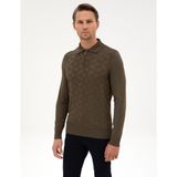 Pierre Cardin Erkek Koyu Haki Slim Fit Polo Yaka Fermuarlı Triko Kazak 50315688-VR111 - 3XL