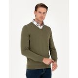 Pierre Cardin Erkek Koyu Haki Slim Fit V Yaka Basic Triko Kazak 50296583-VR111