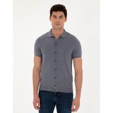 Pierre Cardin Erkek Koyu İndigo Slim Fit Düğmeli Polo Yaka Keten Karışımlı Triko Tişört 50289239-VR089