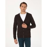 Pierre Cardin Erkek Koyu Kahverengi Slim Fit Basic Düğmeli Triko Hırka 50317330-VR084 - 3XL