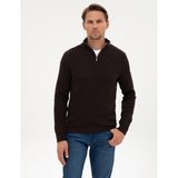 Pierre Cardin Erkek Koyu Kahverengi Slim Fit Dik Yaka Fermuarlı Triko Kazak 50315732-VR084 - 2XL