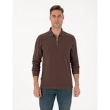 Pierre Cardin Erkek Koyu Kahverengi Slim Fit Kıvrılmaz Fermuarlı Polo Yaka Basic Pike Sweatshirt 50314046-VR084 - 2XL