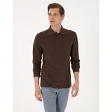 Pierre Cardin Erkek Koyu Kahverengi Slim Fit Kıvrılmaz Polo Yaka Basic Pike Sweatshirt 50314048-VR084 - 2XL