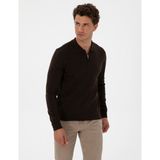 Pierre Cardin Erkek Koyu Kahverengi Slim Fit Polo Yaka Fermuarlı Basic Triko Kazak 50314191-VR084