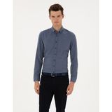 Pierre Cardin Erkek Koyu Mavi Flanel Dokulu Slim Fit Uzun Kollu Gömlek 50316751-VR032 - 2XL