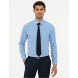 Pierre Cardin Erkek Koyu Mavi Slim Fit Saten Pamuk Gömlek - Renkli