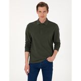 Pierre Cardin Erkek Koyu Yeşil Slim Fit Kıvrılmaz Polo Yaka Basic Pike Sweatshirt 50314048-VR079 - 3XL