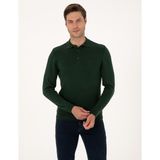 Pierre Cardin Erkek Koyu Yeşil Slim Fit Polo Yaka Basic Triko Kazak 50314189-VR079