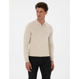 Pierre Cardin Erkek Krem Melanj Slim Fit Polo Yaka Fermuarlı Basic Triko Kazak 50315406-VR159 - XL