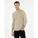 Pierre Cardin Erkek Kum Melanj Slim Fit Balıkçı Yaka Triko Kazak 50300500-VR123 - 2XL
