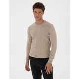 Pierre Cardin Erkek Kum Melanj Slim Fit Bisiklet Yaka Triko Kazak 50315584-VR123 - XL