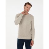 Pierre Cardin Erkek Kum Melanj Slim Fit Bisiklet Yaka Yün Karışımlı Triko Kazak 50296457-VR123 - 2XL