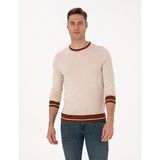Pierre Cardin Erkek Kum Melanj Slim Fit Bisiklet Yaka Yün Karışımlı Triko Kazak 50315712-VR123 - XL