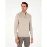 Pierre Cardin Erkek Kum Melanj Slim Fit Fermuarlı Dik Yaka Triko Kazak 50300532-VR123