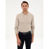 Pierre Cardin Erkek Kum Melanj Slim Fit Polo Yaka Fermuarlı Basic Triko Kazak 50314191-VR123 - 2XL
