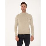 Pierre Cardin Erkek Kum Melanj Slim Fit Yarım Balıkçı Yaka Basic Triko Kazak 50314176-VR123 - 3XL