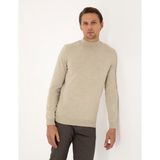 Pierre Cardin Erkek Kum Melanj Slim Fit Yarım Balıkçı Yaka Basic Triko Kazak 50315457-VR123 - 3XL
