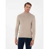 Pierre Cardin Erkek Kum Melanj Slim Fit Yarım Balıkçı Yaka Triko Kazak 50300460-VR123 - XL