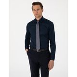 Pierre Cardin Erkek Lacivert %100 Pamuk Parlak Saten Slim Fit Uzun Kollu Basic Gömlek 50305127-VR033 - 4XL