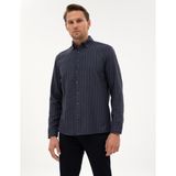 Pierre Cardin Erkek Lacivert Çizgili Regular Fit Uzun Kollu Gömlek 50312366-VR033 - S