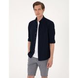 Pierre Cardin Erkek Lacivert Esnek Slim Fit Çizgili Uzun Kollu Gömlek 50307162-VR033 - XL