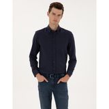 Pierre Cardin Erkek Lacivert Flanel Dokulu Slim Fit Uzun Kollu Gömlek 50316751-VR033 - XL