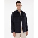 Pierre Cardin Erkek Lacivert Gömlek Yaka Suni Deri Ceket 50312345-200 - 48 - Dropsuz