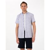 Pierre Cardin Erkek Lacivert Keten Görünümlü Regular Fit Kısa Kollu Cepli Gömlek 50306950-VR033 - XL