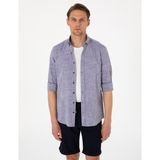 Pierre Cardin Erkek Lacivert Keten Görünümlü Slim Fit Uzun Kollu Gömlek 50307025-VR033 - XL