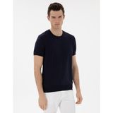Pierre Cardin Erkek Lacivert Keten Karışımlı Regular Fit Bisiklet Yaka Triko Tişört 50305992-VR033