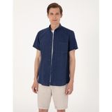 Pierre Cardin Erkek Lacivert Keten Karışımlı Regular Fit Kısa Kollu Gömlek 50303287-VR033