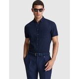 Pierre Cardin Erkek Lacivert Keten Karışımlı Regular Fit Kısa Kollu Gömlek 50320933-VR033 - XL