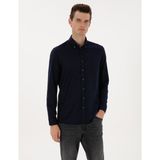 Pierre Cardin Erkek Lacivert Mikro Desenli Slim Fit Uzun Kollu Gömlek 50316747-VR033 - 2XL