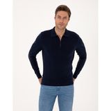 Pierre Cardin Erkek Lacivert Regular Fit Polo Yaka Fermuarlı Triko Kazak 50315729-VR033 - XL