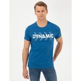 Pierre Cardin Erkek Lacivert Slim Fit Baskılı Bisiklet Yaka Tişört 50254024-VR106 - XXXL - Royal
