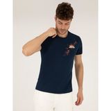 Pierre Cardin Erkek Lacivert Slim Fit Baskılı Bisiklet Yaka Tişört 50262611-VR033 - 2XL