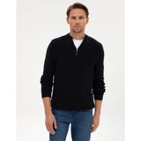 Pierre Cardin Erkek Lacivert Slim Fit Dik Yaka Fermuarlı Triko Kazak 50317363-VR033 - 2XL