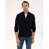 Pierre Cardin Erkek Lacivert Slim Fit Dik Yaka Fermuarlı Triko Kazak 50317397-VR033 - XL