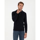 Pierre Cardin Erkek Lacivert Slim Fit Fermuarlı Polo Yaka Triko Kazak 50300505-VR033 - 3XL