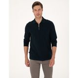 Pierre Cardin Erkek Lacivert Slim Fit Kıvrılmaz Fermuarlı Polo Yaka Basic Pike Sweatshirt 50314046-VR033 - XL