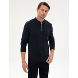 Pierre Cardin Erkek Lacivert Slim Fit Polo Yaka Fermuarlı Triko Kazak 50317398-VR033 - 3XL