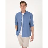 Pierre Cardin Erkek Mavi %100 Keten Regular Fit Uzunkollu Gömlek 50303293-VR036 - 3XL