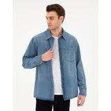 Pierre Cardin Erkek Mavi Comfort Fit Uzun Kollu Jean Gömlek 50292072-VR036 - XL