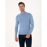 Pierre Cardin Erkek Mavi Melanj Slim Fit Çeyrek Yaka Basic Triko Kazak 50314188-VR113 - XL
