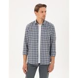 Pierre Cardin Erkek Mavi Regular Fit Kareli Uzun Kollu Gömlek 50291987-VR036 - S