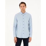 Pierre Cardin Erkek Mavi Regular Fit Uzun Kollu Gömlek 50292106-VR036 - S